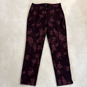 White House Black Market Women's Floral Print Slim Ankle Jacquard Pants 0P